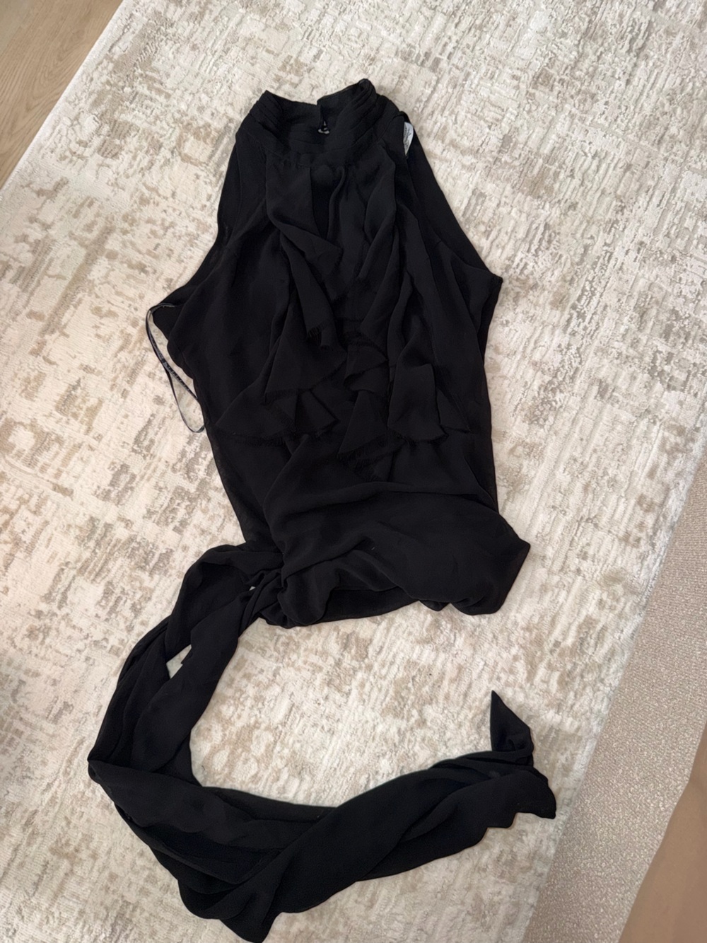 Twelve by Twelve Black Ruffled Halter Tie-Back Blouse